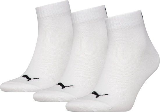 Puma - Unisex Quarter Plain Enkelsokken - 3 Pack - Maat 39-42 - Wit