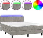 vidaXL Boxspring met matras en LED fluweel lichtgrijs 140x190 cm