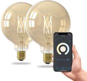 Calex Slimme Lamp - Set van 2 stuks - Wifi LED Filament Verlichting - Globe 12.5cm - E27 - Smart Lichtbron Goud - Dimbaar - Warm Wit licht