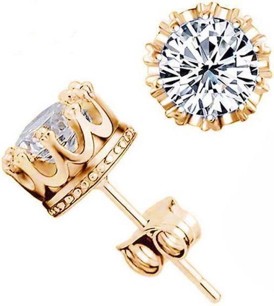 LGT JWLS Lookinggoodtoday Stud oorbellen Goudkleurig Zirconia Crown 8mm