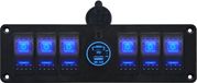 ProRide Schakelpaneel 12V voor Auto/Boot - USB/USB C Stopcontact 2 Poorten met Schakelaar - 65W - QC3.0 - 6 schakelaars - Blauw