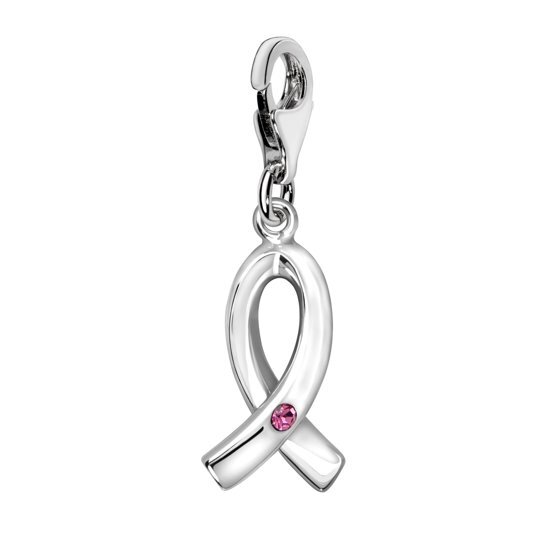 Quiges - Charm Bedel Hanger 3D Lintje met Zirkonia Roze - Dames - Verzilverd - QHC040