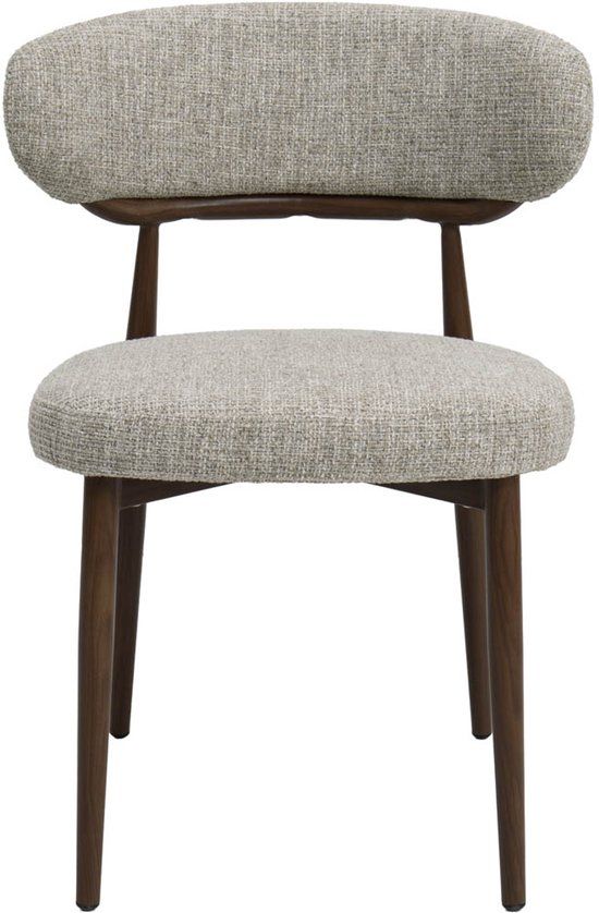 DÉJA Living Eetkamerstoel Milan - Beige/Walnoot Stof - Set van 2