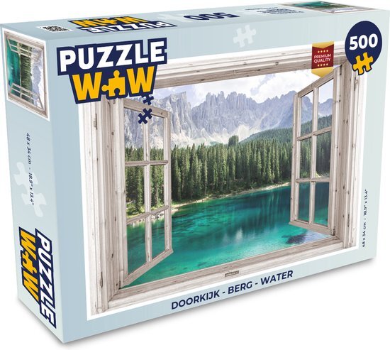 MuchoWow Puzzel Doorkijk - Berg - Water - Legpuzzel - Puzzel 500 stukjes