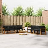 vidaXL Hoek loungeset 8 zitplaatsen acaciahout naturel en zwart