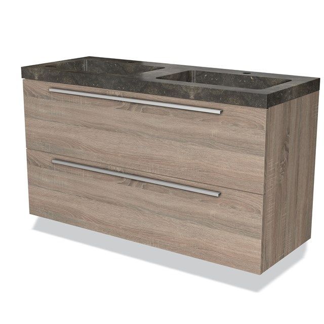 Maxaro Badkamermeubel 120cm Modulo Eiken 2 Lades Vlak Wastafel Natuursteen Blue Stone