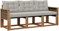 vidaXL Acacia Hout Bank Loungeset 3-zits Naturel en Lichtgrijs