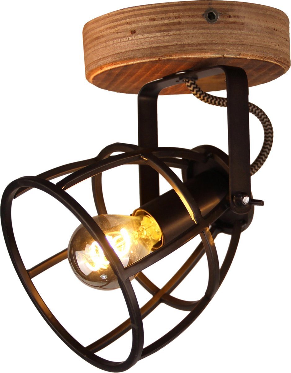 Chericoni Verlichting Chericoni - Aperto spot - 1 lichts - zwart black steel met vintage wood