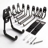 Relaxdays Wandhaken 12-delige set, wandhouder garage, gecoat, houder voor tuingereedschap, incl. kabelbanden, RVS, zwart