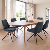 Mendler Set van 6 eetkamerstoelen HWC-O48 stof/textiel - donkergroen