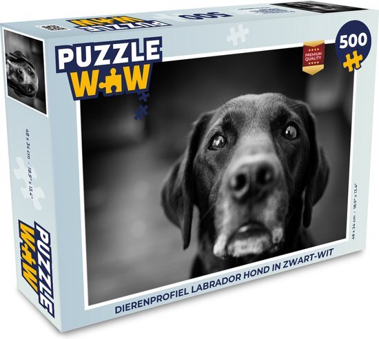 MuchoWow Puzzel Dierenprofiel labrador hond in zwart-wit - Legpuzzel - Puzzel 500 stukjes