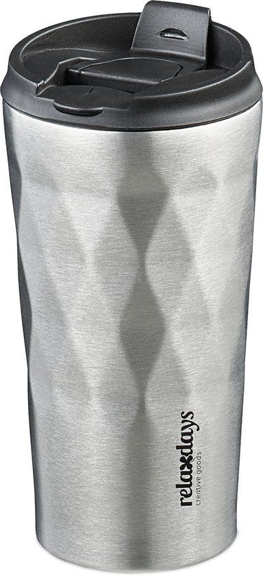 Merkloos Thermosbeker RVS - 350 ml - Zilver/Zwart