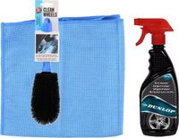 Dunlop Jeu de nettoyage pour jantes de voiture - Brosse/Spray de nettoyage/Chiffon microfibre - Pack nettoyant pour jantes - Voiture et vélo