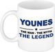 Bellatio Decorations Naam cadeau Younes - The man, The myth the legend koffie mok / beker 300 ml - Donkerblauw