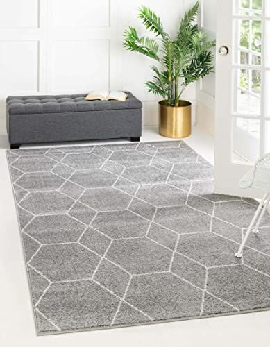 Unique Loom Trellis Frieze Collectie - Marokkaanse stijl - Geometrisch modern tapijt - Lichtgrijs - 152 x 244 cm