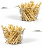 Cosy & Trendy Snackmandje - 4x - rond - patatmandje - RVS - D19 x H7 cm - mini frituurmandje