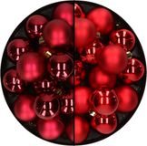 Decoris Kaemingk B.V. 32x stuks kunststof kerstballen mix van donkerrood en rood 4 cm