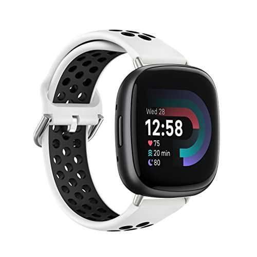 By Qubix Qubix Sport Band - Compatible with Fitbit Versa 3 & 4 / Sense 1 & 2 - White + Black - Large