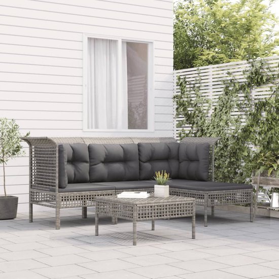 The Living Store Tuinhoekbank PE-rattan Grijs 65 x 65 x 75 cm - Weerbestendig- The Living Store