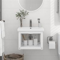vidaXL Cadre de Lavabo de Salle de Bain Mural Support de Lavabo Suspendu Meuble de Rangement de Salle de Bain Blanc 40x38x31 cm Fer