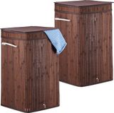 Merkloos 2x wasmand bamboe - wasbox opvouwbaar - 70L - vierkant - 63x36x36 cm - bruin