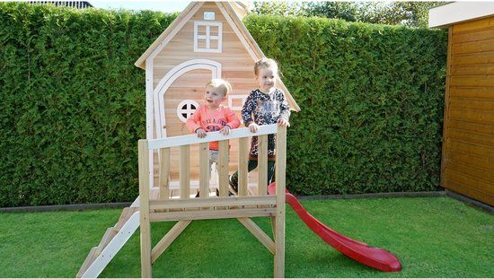 EXIT Fantasia 300 Houten Speelhuis - Naturel - Op palen - Met glijbaan en veranda