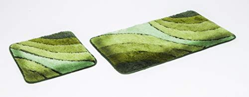 S&S-Shop Badmat set | groen | wave | 2-delig | antislip | wc-mat 50 x 45 cm | badmat 50 x 90 cm