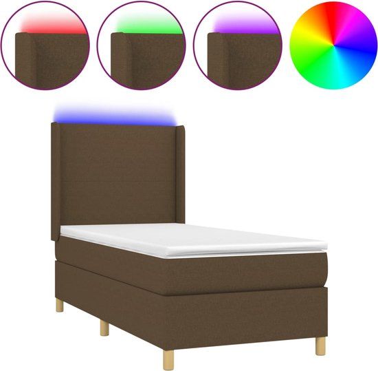 vidaXL Boxspring Bed met Matras en LED - Donkerbruin - 80x200 cm