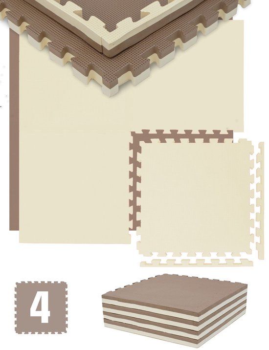 4 cm Gymmat - 1m² Vloermat Fitness - 4 EVA-Matten 50x50cm - Beige