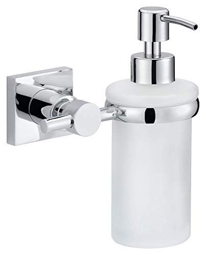 tesa Hukk aan de muur gemonteerde zeeppomp, hoogglans verchroomd metaal, zelfklevend, 105 mm x 127 mm x 171 mm