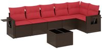 vidaXL 7-delige tuinbankset met kussens, bruin, polyrotan