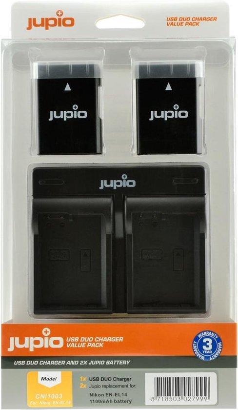 Jupio Kit met 2x Battery EN-EL14/EN-EL14A 1100mAh + USB Dual Charger