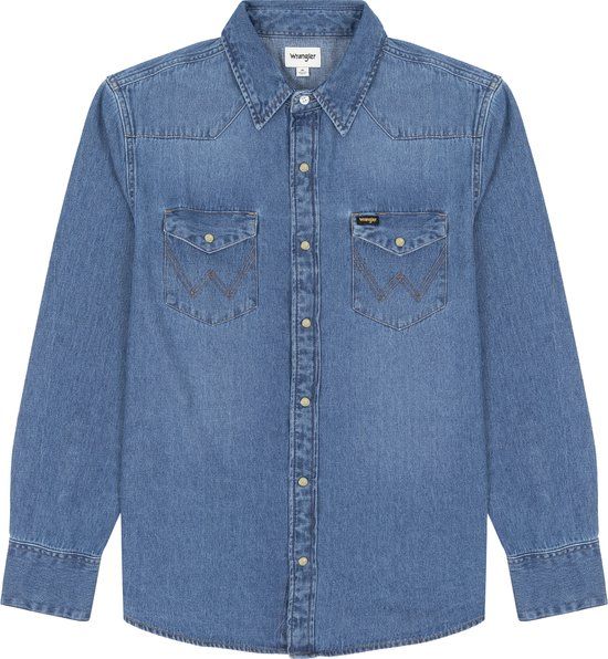 Wrangler 27MW Heren Top - ICON MID STONE - Maat S - Lichtblauw - Maat S - Mannen