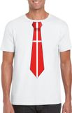 Bellatio Decorations Shoppartners Bv Wit t-shirt met Deense vlag stropdas heren - Denemarken supporter S