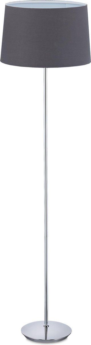 Relaxdays Staande Lamp Woonkamer - Vloerlamp met Lampenkap - E27 Fitting - 148.5 cm Hoog - Grijs/Zilver
