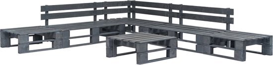 The Living Store Pallet Loungeset - Grijs - 280 x 235 x 55 cm - Ge&#239;mpregneerd grenenhout