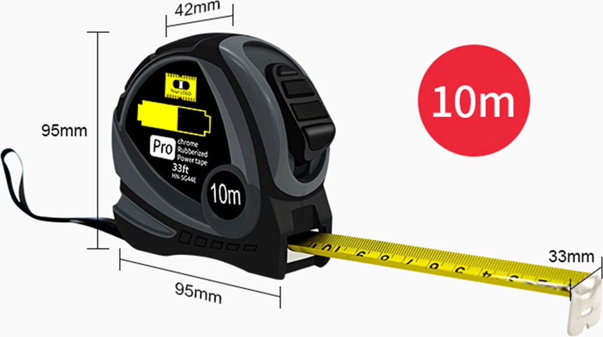 DW4Trading Robuuste rolmaat 10 meter mm/inch - Kunststof