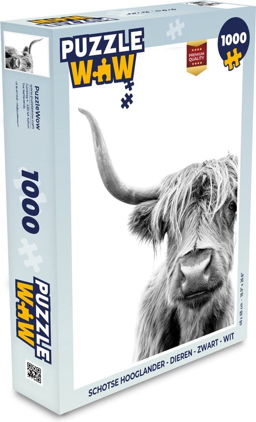 MuchoWow Puzzel Schotse hooglander - Dieren - Zwart - Wit - Legpuzzel - Puzzel 1000 stukjes volwassenen