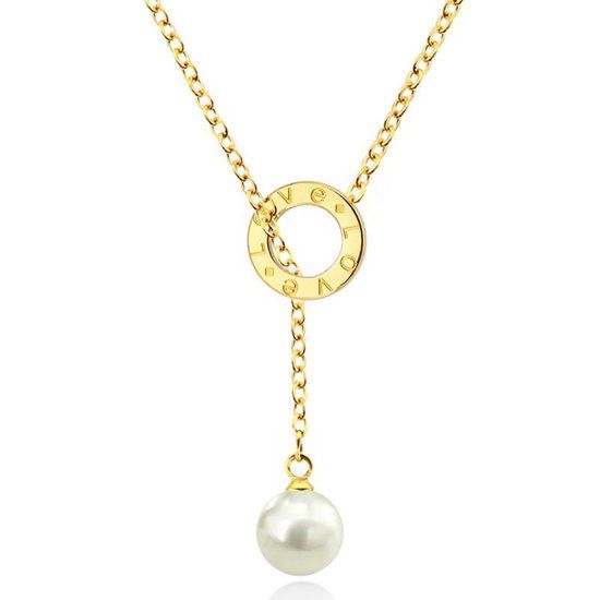 Cilla Jewels Dames ketting Edelstaal verguldkleurig Love Disc Parel