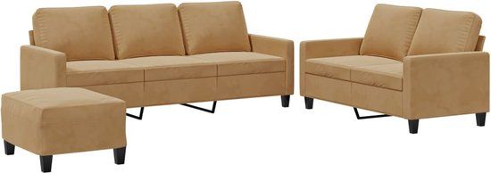 vidaXL 3-delige Loungeset met kussens fluweel bruin