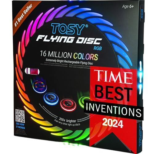 TOSY Flying Disc - 16 miljoen kleuren RGB of 36 LEDs, extreem helder, slimme modi, automatisch oplichtend, oplaadbaar, verjaardag, kerstcadeau voor mannen/jongens/tieners/kinderen, 175 g frisbee