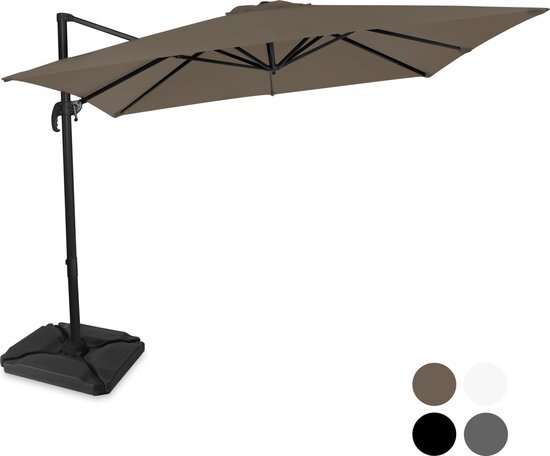 VONROC GARDEN VONROC Premium Zweefparasol Pisogne 300x300cm - Duurzame parasol - Combi set incl. 4 vulbare premium parasoltegels – 360 ° Draaibaar - Kantelbaar – UV werend doek – Taupe – Incl. beschermhoes