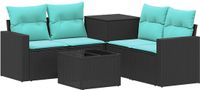 vidaXL Bankstel Zwart en Blauw Poly Rattan en Staal