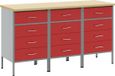 vidaXL Werkbank met lades, 3 stuks, rood en grijs, 150 x 55 x 85 cm