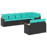 VidaXL 8-delige loungeset voor de tuin met kussens, zwart kunststof vlechtwerk