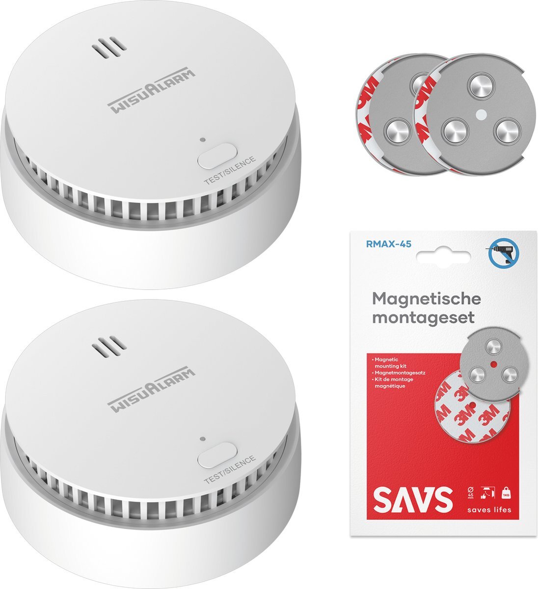 WisuAlarm SA20-A Rookmelder met magneet montage - 2 Rookmelders - 10 jaar batterij - Kan in de buurt van keuken en badkamer - Voldoet aan Europese norm - Brandalarm zonder boren