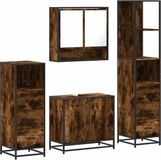 vidaXL - 4-delige Badkamermeubelset - Bewerkt Hout - Gerookt Eikenkleurig