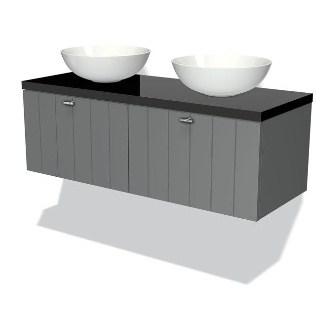 Maxaro Badkamermeubel Modulo Plato 120cm Middengrijs 2 Lades Lamel Hoogglans Zwart Blad