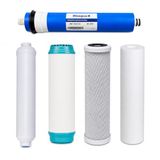50 Bbagua 50 GPD-membraan + pakket van 4 standaardfilters. 1 sedimentfilter, 1 GAC-koolstoffilter, 1 blokkoolfilter en 1 natuurlijk kokosnootpostfilter.