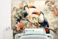 Nr1Wallpaper Fotobehang Toekan - Vogels - Bloemen - Tak - 375x300 cm - Vlies - Multicolor